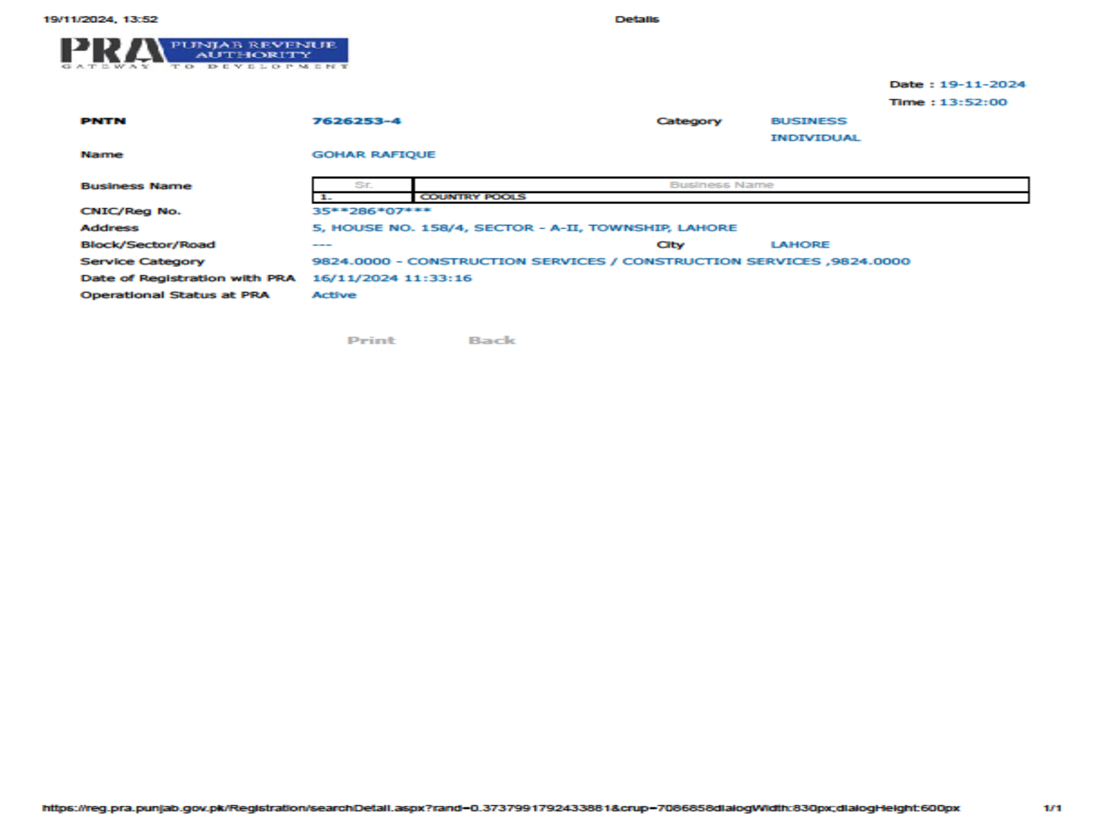Punjab Revenue Authority (PRA) registration
